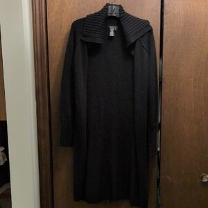 BCBGMaxAzria Black Textured Knit Long Open Cardigan/ Duster